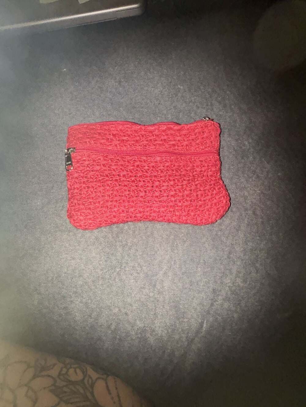 Green Jute Red Woven Clutch Purse with Zipper